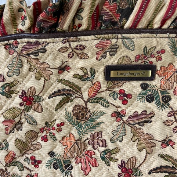 Longaberger Fall Print Tote Shoulder Handbag Beige Autumn Ruffle Top Vintage - Picture 8 of 8